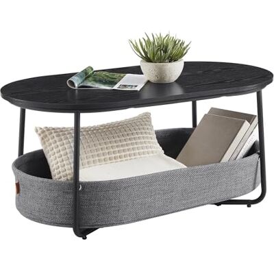 VASAGLE LILEA Kollektion Couchtisch oval, Tisch mit Stauraum, Beistelltisch, Wohnzimmertisch mit Korb aus Stoff, modern, Metallrahmen, tintenschwarz-schiefergrau LCT222B56 VASAGLE LILEA Kollektion Couchtisch oval, Tisch mit Stauraum, Beistelltisch, Wohnzimmertisch mit Korb aus Stoff, modern, Metallrahmen, tintenschwarz-schiefergrau LCT222B56