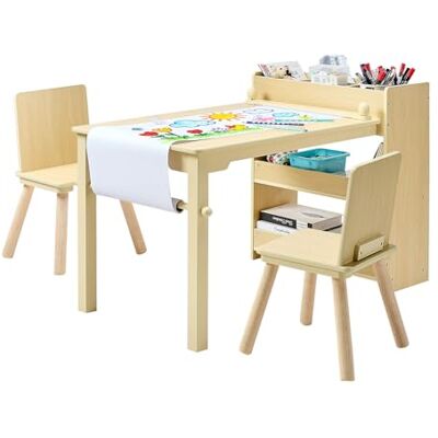 VEVOR Kindertisch mit 2 Stühlen & 3-stöckigem Aufbewahrungsschrank, Maltisch Set zum Lesen Lernen Zeichnen Schreiben, Kindersitzgruppe Kindertagesstätte, Basteltisch Schreibtisch, helles Holz VEVOR Kindertisch mit 2 Stühlen & 3-stöckigem Aufbewahrungsschrank, Maltisch Set zum Lesen Lernen Zeichnen Schreiben, Kindersitzgruppe Kindertagesstätte, Basteltisch Schreibtisch, helles Holz