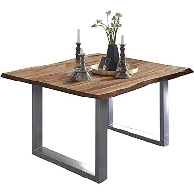SAM Esstisch Mephisto 90x90 cm Akazie Natur U-Gestell Silber Baumkantentisch massiv, Akazienholz naturfarben, 26 mm Tischplatte, Esszimmertisch, Holztisch SAM Esstisch Mephisto 90x90 cm Akazie Natur U-Gestell Silber Baumkantentisch massiv, Akazienholz naturfarben, 26 mm Tischplatte, Esszimmertisch, Holztisch