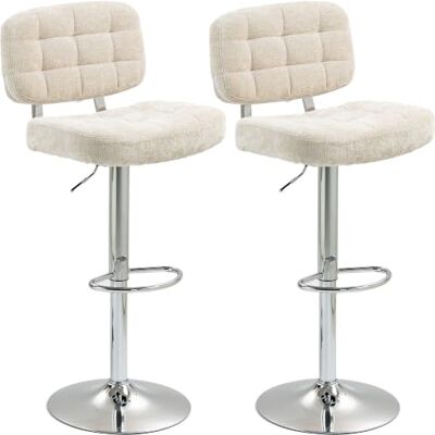 HOMCOM 2er-Set drehbare Barhocker, höhenverstellbar, Beige Barhocker, hoher Küchenstuhl mit Rückenlehne, Fußstütze, Stahlrahmen, Belastbarkeit 120 kg HOMCOM 2er-Set drehbare Barhocker, höhenverstellbar, Beige Barhocker, hoher Küchenstuhl mit Rückenlehne, Fußstütze, Stahlrahmen, Belastbarkeit 120 kg