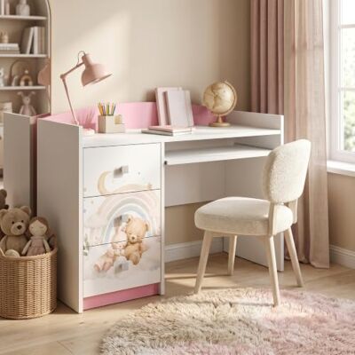Happy Babies Rosa Kinderschreibtisch mit Schublade und Schrankfach, Schülerschreibtisch Hausaufgabentisch für Mädchen, Computertisch mit Motiv (Nr 451) Happy Babies Rosa Kinderschreibtisch mit Schublade und Schrankfach, Schülerschreibtisch Hausaufgabentisch für Mädchen, Computertisch mit Motiv (Nr 451)