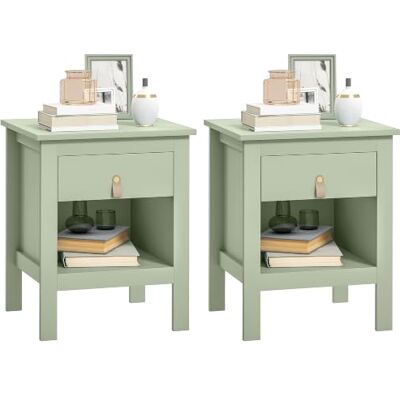 HOMCOM Set von 2 modernen Nachttischen mit Schublade 45x40x55 cm Grün Nachttisch, offenes Fach, für Schlafzimmer, Wohnzimmer HOMCOM Set von 2 modernen Nachttischen mit Schublade 45x40x55 cm Grün Nachttisch, offenes Fach, für Schlafzimmer, Wohnzimmer