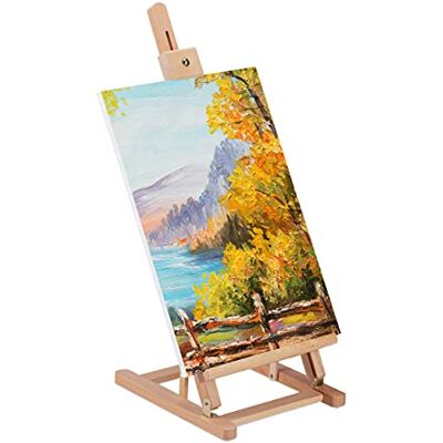 Relaxdays Tischstaffelei, neigbar, höhenverstellbar, bis DIN A3, Mini Staffelei HxBxT 98 x 29 x 32 cm, Buchenholz, natur Relaxdays Tischstaffelei, neigbar, höhenverstellbar, bis DIN A3, Mini Staffelei HxBxT 98 x 29 x 32 cm, Buchenholz, natur
