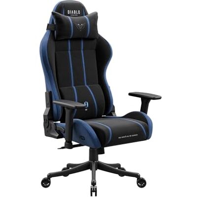 Diablo Gaming Stuhl ergonomisch Stoff Kinder Jugend Drehstuhl mit Lendenkissen Kopfstütze 3D Armlehnen verstellbar bis 140 Grad Bürostuhl klein Night Blue Diablo Gaming Stuhl ergonomisch Stoff Kinder Jugend Drehstuhl mit Lendenkissen Kopfstütze 3D Armlehnen verstellbar bis 140 Grad Bürostuhl klein Night Blue