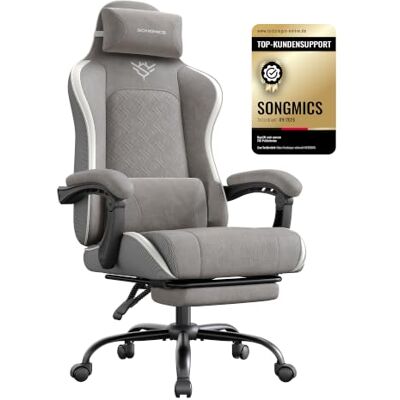 SONGMICS Gaming-Stuhl, Bürostuhl, Sitzkissen mit Federn, 150 KG Belastbar ergonomischer Gaming-Sessel, Schreibtischstuhl, Armlehnen mit Synchronmechanik, Grau und Weiß, CATHY Kollektion OBG079G01 SONGMICS Gaming-Stuhl, Bürostuhl, Sitzkissen mit Federn, 150 KG Belastbar ergonomischer Gaming-Sessel, Schreibtischstuhl, Armlehnen mit Synchronmechanik, Grau und Weiß, CATHY Kollektion OBG079G01