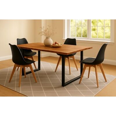 SAM 5-TLG. Essgruppe Quinn 140x80 cm Akazie Natur / 4 Stühle schwarz massiv, Echte Baumkante, Akazienholz naturfarben, U-Gestell schwarz, Esstisch mit 4 Stühlen, Schalenstuhl, Esszimmertisch SAM 5-TLG. Essgruppe Quinn 140x80 cm Akazie Natur / 4 Stühle schwarz massiv, Echte Baumkante, Akazienholz naturfarben, U-Gestell schwarz, Esstisch mit 4 Stühlen, Schalenstuhl, Esszimmertisch