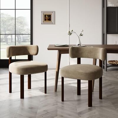 COLAMY Mid-Century Modern Design Sherpa Esszimmerstühle 2er Set, Vintage Landhaus-Stil Bouclé Küchenstühle mit offener geschwungener Rückenlehne für Esszimmer, Restaurant, Khaki COLAMY Mid-Century Modern Design Sherpa Esszimmerstühle 2er Set, Vintage Landhaus-Stil Bouclé Küchenstühle mit offener geschwungener Rückenlehne für Esszimmer, Restaurant, Khaki