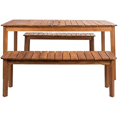 SAFAVIEH Hölzernes Esszimmergarnitur für draußen mit 5er Set, Terrassentisch und Stühle, Natürlich SAFAVIEH Hölzernes Esszimmergarnitur für draußen mit 5er Set, Terrassentisch und Stühle, Natürlich