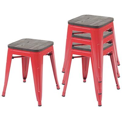 Mendler 4er-Set Hocker HWC-A73 inkl. Holz-Sitzfläche Metall rot Metallhocker, Sitzhocker, Industriedesign, stapelbar Mendler 4er-Set Hocker HWC-A73 inkl. Holz-Sitzfläche Metall rot Metallhocker, Sitzhocker, Industriedesign, stapelbar