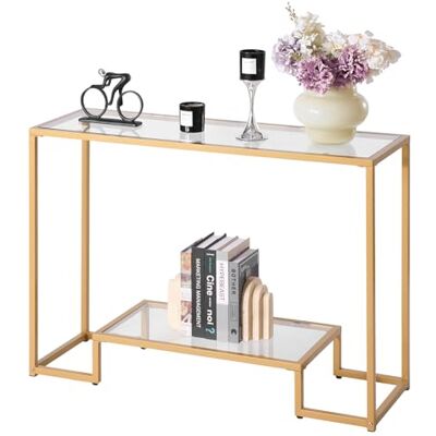 VEVOR 2-stufiger Konsolentisch moderner rechteckiger Flurtisch (107 x 35,4 x 75,5 cm) mit Platte aus gehärtetem Glas, Sofa-Beistelltisch mit Kippschutz für Wohnzimmer Flur Eingangsbereich Foyer VEVOR 2-stufiger Konsolentisch moderner rechteckiger Flurtisch (107 x 35,4 x 75,5 cm) mit Platte aus gehärtetem Glas, Sofa-Beistelltisch mit Kippschutz für Wohnzimmer Flur Eingangsbereich Foyer