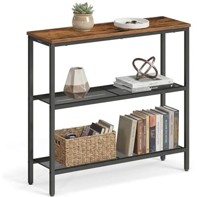 VASAGLE Konsolentisch, Flurtisch, Einteilige Tischplatte, einfache Montage, schmaler Sofatisch, für Flur, Schlafzimmer, Wohnzimmer, 3 Ebenen, 24 x 80 x 81,2 cm, vintagebraun-tintenschwarz LNT037KD01 VASAGLE Konsolentisch, Flurtisch, Einteilige Tischplatte, einfache Montage, schmaler Sofatisch, für Flur, Schlafzimmer, Wohnzimmer, 3 Ebenen, 24 x 80 x 81,2 cm, vintagebraun-tintenschwarz LNT037KD01