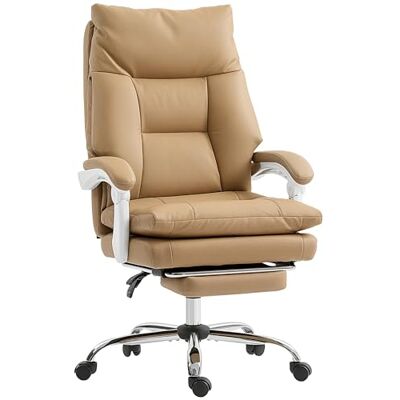 HOMCOM Bürostuhl Ergonomischer Schreibtischstuhl mit Lendenwirbelstütze, Klappbar Armlehne, Fußstütze, Höhenverstellbarer Drehstuhl mit Liegefunktion, Kunstleder, Gepolstert Computerstuhl, Hellbraun HOMCOM Bürostuhl Ergonomischer Schreibtischstuhl mit Lendenwirbelstütze, Klappbar Armlehne, Fußstütze, Höhenverstellbarer Drehstuhl mit Liegefunktion, Kunstleder, Gepolstert Computerstuhl, Hellbraun