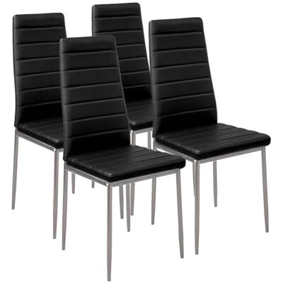 BAKAJI Set mit 4 Esszimmerstühlen für Wohnzimmer, Küche, modernes Design, Gestell aus Metall und gepolsterter Sitz aus Kunstleder, Maße 98 x 41 x 45 cm (schwarz) BAKAJI Set mit 4 Esszimmerstühlen für Wohnzimmer, Küche, modernes Design, Gestell aus Metall und gepolsterter Sitz aus Kunstleder, Maße 98 x 41 x 45 cm (schwarz)