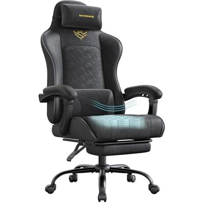 SONGMICS Gaming-Stuhl, Bürostuhl, Schreibtischstuhl, ergonomischer Gaming-Sessel, Sitzkissen mit Federn, Fußstütze, Armlehnen mit Synchronmechanik, tintenschwarz OBG079B01 SONGMICS Gaming-Stuhl, Bürostuhl, Schreibtischstuhl, ergonomischer Gaming-Sessel, Sitzkissen mit Federn, Fußstütze, Armlehnen mit Synchronmechanik, tintenschwarz OBG079B01