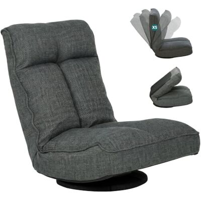 HOMCOM Bodensessel, faltbar, 360° drehbar, gepolstert, 58 x 107 x 79 cm Rückenlehne, neigbar, 5 Positionen, Bodenstuhl, faules Sofa aus Leinen, für Wohnzimmer, Büro, Schlafzimmer HOMCOM Bodensessel, faltbar, 360° drehbar, gepolstert, 58 x 107 x 79 cm Rückenlehne, neigbar, 5 Positionen, Bodenstuhl, faules Sofa aus Leinen, für Wohnzimmer, Büro, Schlafzimmer