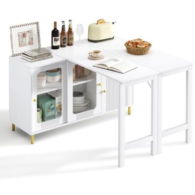 Merax Ausziehbar Bartisch, Ausziehbarer Esstisch mit Stauraum, Wellenmuster, Glasschiebetüren, Stehtisch, Kücheninsel mit Tisch, Klappbarem Ausziehtisch für Küche, Esszimmer, Kaffeebar Möbel (Weiß) Merax Ausziehbar Bartisch, Ausziehbarer Esstisch mit Stauraum, Wellenmuster, Glasschiebetüren, Stehtisch, Kücheninsel mit Tisch, Klappbarem Ausziehtisch für Küche, Esszimmer, Kaffeebar Möbel (Weiß)