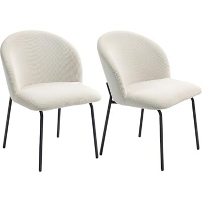 HOMCOM 2er-Set Esszimmerstühle aus Cord, Küchenstühle ohne Armlehnen mit breiter gepolsterter Sitzfläche, geschwungener Rückenlehne und Stahlbeinen, für Wohnzimmer, Haus, Creme HOMCOM 2er-Set Esszimmerstühle aus Cord, Küchenstühle ohne Armlehnen mit breiter gepolsterter Sitzfläche, geschwungener Rückenlehne und Stahlbeinen, für Wohnzimmer, Haus, Creme