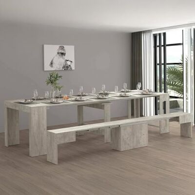 Dmora Tisch- und Stuhlset Crispin, Mehrzweckkomposition, Set mit Konsole und 1 ausziehbarer Bank, 100% Made in Italy, 66 x 25 x 45 cm, Zement Dmora Tisch- und Stuhlset Crispin, Mehrzweckkomposition, Set mit Konsole und 1 ausziehbarer Bank, 100% Made in Italy, 66 x 25 x 45 cm, Zement