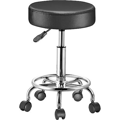 BAKAJI Hocker mit Rollen, rund, Sitzfläche aus Kunstleder und Stahlfuß, um 360 Grad drehbar, höhenverstellbar, 10 cm Dicke Polsterung, ideal für Bar, Zuhause, Kosmetiker, Arztpraxis (schwarz) BAKAJI Hocker mit Rollen, rund, Sitzfläche aus Kunstleder und Stahlfuß, um 360 Grad drehbar, höhenverstellbar, 10 cm Dicke Polsterung, ideal für Bar, Zuhause, Kosmetiker, Arztpraxis (schwarz)