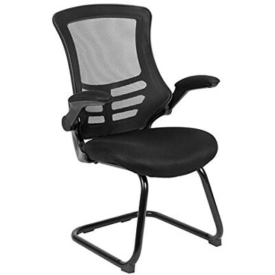Flash Furniture Empfangsstuhl, Kufengestell, Beistellstuhl mit hochklappbaren Armlehnen, schwarzes Netzmaterial, 1 Stück Flash Furniture Empfangsstuhl, Kufengestell, Beistellstuhl mit hochklappbaren Armlehnen, schwarzes Netzmaterial, 1 Stück