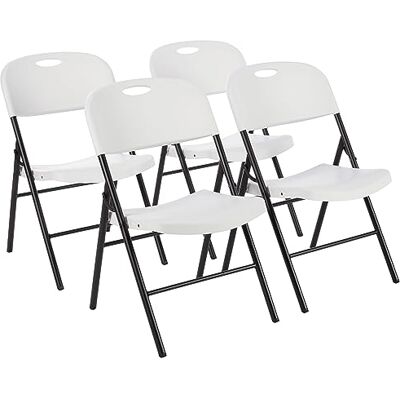 Amazon Klappstühle aus Kunststoff und Metall, 4er-Set, Campingstuhl, Küchenstuhl, drinnen und draußen, Weiß, bis 158 kg Amazon Klappstühle aus Kunststoff und Metall, 4er-Set, Campingstuhl, Küchenstuhl, drinnen und draußen, Weiß, bis 158 kg