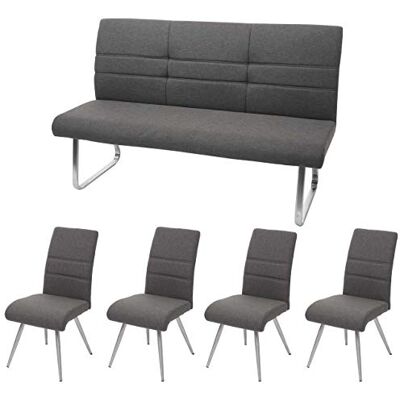 Mendler Set 4X Esszimmerstuhl+Sitzbank HWC-G55 grau-braun Bank 160cm Küchenstuhl, Stuhl, Stoff/Textil, Edelstahl Mendler Set 4X Esszimmerstuhl+Sitzbank HWC-G55 grau-braun Bank 160cm Küchenstuhl, Stuhl, Stoff/Textil, Edelstahl