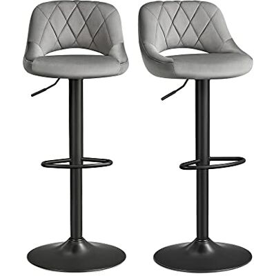 SONGMICS Barhocker, 2er Set Barstühle, Küchenstühle mit stabilem Metallgestell, Stühle mit Samtbezug, Fußstütze, Sitzhöhe verstellbar, einfache Montage, Retro, dunkelgrau LJB072G01 SONGMICS Barhocker, 2er Set Barstühle, Küchenstühle mit stabilem Metallgestell, Stühle mit Samtbezug, Fußstütze, Sitzhöhe verstellbar, einfache Montage, Retro, dunkelgrau LJB072G01