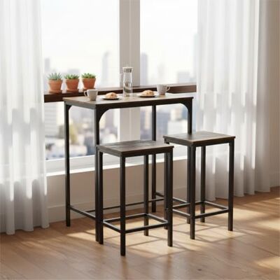 FurnitureR 3 Barsets, Bistro Bar Tisch Set + Stöcke, Breakfast Tisch mit 2 hohen Stöols, Stahlrahmen, Industriestil, rustikaler Stil, rustikales Braun, für Küche, Dining Room, Wohnzimmer, 80 x 50 x 90 FurnitureR 3 Barsets, Bistro Bar Tisch Set + Stöcke, Breakfast Tisch mit 2 hohen Stöols, Stahlrahmen, Industriestil, rustikaler Stil, rustikales Braun, für Küche, Dining Room, Wohnzimmer, 80 x 50 x 90