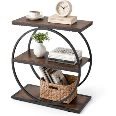VEVOR Beistelltisch, Schmaler 3-stufiger Nachttisch mit Offenen Ablagefächern, Moderner Nachttisch mit Rundem Metallgestell, Couchtisch aus Holz für Wohnzimmer Schlafzimmer Büro, Rustikales Braun VEVOR Beistelltisch, Schmaler 3-stufiger Nachttisch mit Offenen Ablagefächern, Moderner Nachttisch mit Rundem Metallgestell, Couchtisch aus Holz für Wohnzimmer Schlafzimmer Büro, Rustikales Braun