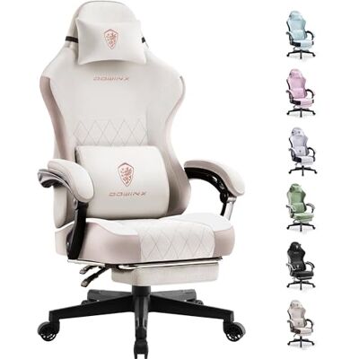 Dowinx Gaming Stuhl Stoff mit Taschenfederkern, Ergonomischer Schreibtischstuhl mit Fußstütze, Flachem Sitz ohne Seitenflügel, Atmungsaktivem Stoff Gaming Chair für Erwachsene, bis 150 kg, Beige Dowinx Gaming Stuhl Stoff mit Taschenfederkern, Ergonomischer Schreibtischstuhl mit Fußstütze, Flachem Sitz ohne Seitenflügel, Atmungsaktivem Stoff Gaming Chair für Erwachsene, bis 150 kg, Beige