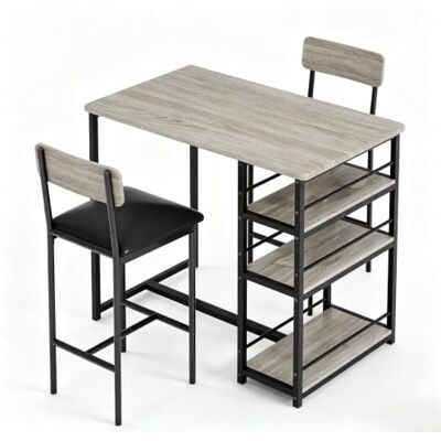 IDEALHOUSE Platzsparendes 3-teiliges Esszimmer Set für 2 Personen – Bar Tisch & 2 gepolsterte Stühle mit 3 großen Ablagen – Für kleine Räume, Apartment & Frühstück – Rustikales Grau, Set 1+2 IDEALHOUSE Platzsparendes 3-teiliges Esszimmer Set für 2 Personen – Bar Tisch & 2 gepolsterte Stühle mit 3 großen Ablagen – Für kleine Räume, Apartment & Frühstück – Rustikales Grau, Set 1+2