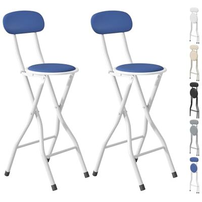 mcc direct Klappbare Barhocker, 2er-Set, für Frühstückstheke, Küche und Restaurant, klappbare Stühle aus Kunstleder mit Metallgestell, gepolsterte hohe Stühle (Blau) mcc direct Klappbare Barhocker, 2er-Set, für Frühstückstheke, Küche und Restaurant, klappbare Stühle aus Kunstleder mit Metallgestell, gepolsterte hohe Stühle (Blau)