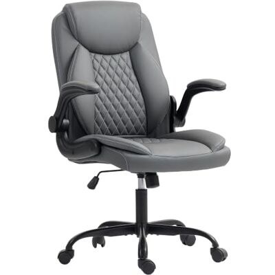 HOMCOM Ergonomischer Bürostuhl mit hochklappbaren Armlehnen, höhenverstellbarer Bürostuhl, Wippfunktion, breite, gepolsterte Sitzfläche, um 360° drehbar, belastbar bis 120 kg, dunkelgrau HOMCOM Ergonomischer Bürostuhl mit hochklappbaren Armlehnen, höhenverstellbarer Bürostuhl, Wippfunktion, breite, gepolsterte Sitzfläche, um 360° drehbar, belastbar bis 120 kg, dunkelgrau