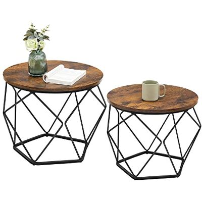 VASAGLE Couchtisch rund, 2er Set, Wohnzimmertisch, Beistelltisch, Vintage-Flair, abnehmbare Tischplatte, für Wohnzimmer, vintagebraun-tintenschwarz LET040B01 VASAGLE Couchtisch rund, 2er Set, Wohnzimmertisch, Beistelltisch, Vintage-Flair, abnehmbare Tischplatte, für Wohnzimmer, vintagebraun-tintenschwarz LET040B01