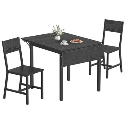 VASAGLE Klappbarer Esstisch mit 2 Stühlen, Essgruppe, für Wohnzimmer, Küche, Stahlgestell, einfacher Aufbau, ebenholzschwarz-anthrazitgrau-tintenschwarz KDT077B03-01 VASAGLE Klappbarer Esstisch mit 2 Stühlen, Essgruppe, für Wohnzimmer, Küche, Stahlgestell, einfacher Aufbau, ebenholzschwarz-anthrazitgrau-tintenschwarz KDT077B03-01