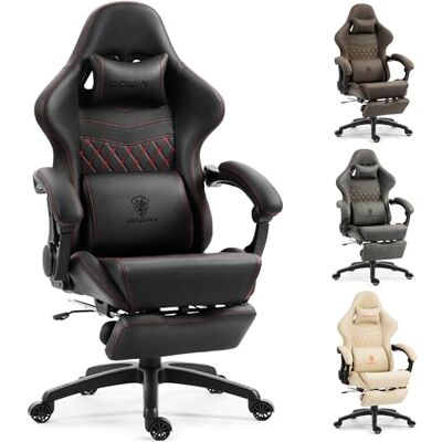 Dowinx Gaming Stuhl ergonomisch mit zweistufig ausziehbarer Fußstütze, Massage-Lendenkissen, Gaming Chair mit Bürokomfort für langes Sitzen, bis 200 kg belastbar, Rückenlehne 165°, Schwarz Dowinx Gaming Stuhl ergonomisch mit zweistufig ausziehbarer Fußstütze, Massage-Lendenkissen, Gaming Chair mit Bürokomfort für langes Sitzen, bis 200 kg belastbar, Rückenlehne 165°, Schwarz