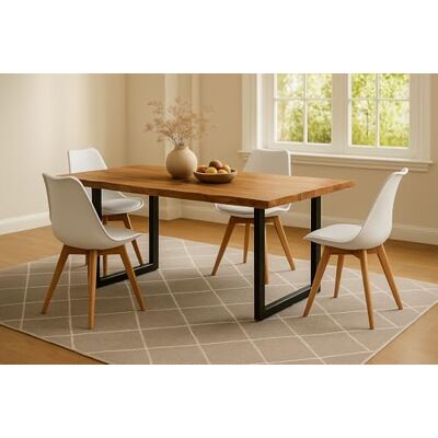 SAM 5-TLG. Essgruppe Quinn 140x80 cm Akazie Natur / 4 Stühle weiß massiv, Echte Baumkante, Akazienholz naturfarben, U-Gestell schwarz, Esstisch mit 4 Stühlen, Schalenstuhl, Esszimmertisch SAM 5-TLG. Essgruppe Quinn 140x80 cm Akazie Natur / 4 Stühle weiß massiv, Echte Baumkante, Akazienholz naturfarben, U-Gestell schwarz, Esstisch mit 4 Stühlen, Schalenstuhl, Esszimmertisch