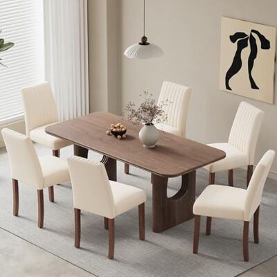 COLAMY Esszimmerstühle 6er Set, Polsternder Stühle Esszimmer mit Rückenlehne, Küchenstühle Gepolstert, Stoff Dining Chairs Holzbeinen für Esszimmer, Küche, Restaurant, Beige COLAMY Esszimmerstühle 6er Set, Polsternder Stühle Esszimmer mit Rückenlehne, Küchenstühle Gepolstert, Stoff Dining Chairs Holzbeinen für Esszimmer, Küche, Restaurant, Beige