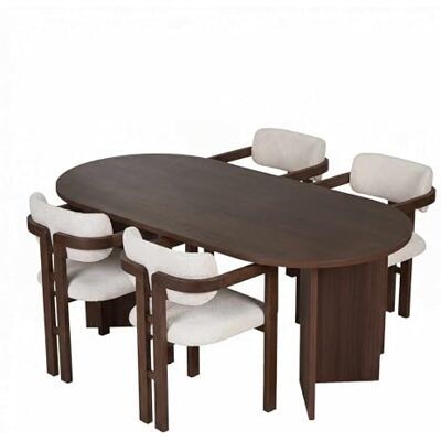 Hanah Home Elegantes 7-teiliges Esstisch- & Stühle-Set, Milano Walnut & Dunkles Walnuss 100% melaminbeschichtet, leicht zu reinigendes Gewebe, perfekt für Moderne Zuhause Hanah Home Elegantes 7-teiliges Esstisch- & Stühle-Set, Milano Walnut & Dunkles Walnuss 100% melaminbeschichtet, leicht zu reinigendes Gewebe, perfekt für Moderne Zuhause