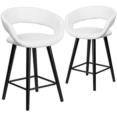 Flash Furniture Brynn Serie Hocker, modern, Cappuccino-Holz, 61 cm, Weiß, Vinyl, 2 Stück Flash Furniture Brynn Serie Hocker, modern, Cappuccino-Holz, 61 cm, Weiß, Vinyl, 2 Stück