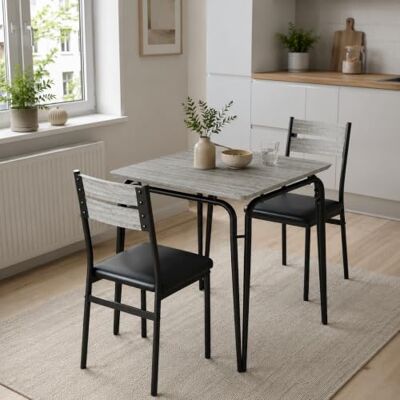 GarveeMore Essgruppe für 2, Holztisch mit 2 Polsterstühlen, Grau Kompaktes 3-teiliges Tisch- und Stuhlset für 2 Personen, ideal für kleine Küchen, Apartments, Studios und Essbereiche GarveeMore Essgruppe für 2, Holztisch mit 2 Polsterstühlen, Grau Kompaktes 3-teiliges Tisch- und Stuhlset für 2 Personen, ideal für kleine Küchen, Apartments, Studios und Essbereiche