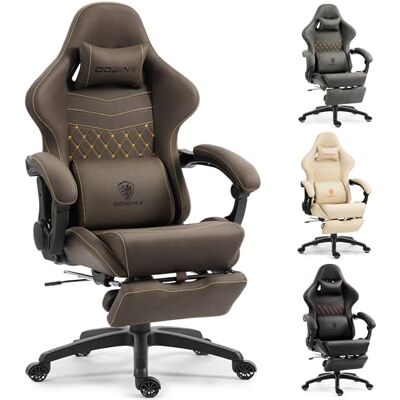 Dowinx Gaming Stuhl ergonomisch mit zweistufig ausziehbarer Fußstütze, Massage-Lendenkissen, Gaming Chair mit Bürokomfort für langes Sitzen, bis 200 kg belastbar, Rückenlehne 165°, Braun Dowinx Gaming Stuhl ergonomisch mit zweistufig ausziehbarer Fußstütze, Massage-Lendenkissen, Gaming Chair mit Bürokomfort für langes Sitzen, bis 200 kg belastbar, Rückenlehne 165°, Braun