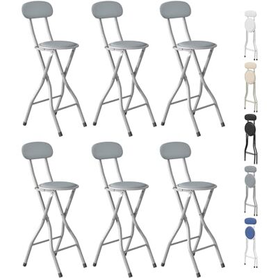 mcc direct Klappbare Barhocker, 6er-Set, für Frühstückstheke, Küche und Restaurant, klappbare Stühle aus Kunstleder mit Metallgestell, gepolsterte hohe Stühle (Grau) mcc direct Klappbare Barhocker, 6er-Set, für Frühstückstheke, Küche und Restaurant, klappbare Stühle aus Kunstleder mit Metallgestell, gepolsterte hohe Stühle (Grau)