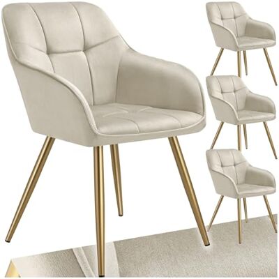 tectake ® Samt Stuhl, Esszimmerstuhl mit Stepp Samtstoff, Küchenstühle modern, gemütlicher Sessel Wohnzimmer, Armlehnstuhl Esszimmer, Dining Lounge, Schminktisch Stuhl Creme/Gold, 4er Set tectake ® Samt Stuhl, Esszimmerstuhl mit Stepp Samtstoff, Küchenstühle modern, gemütlicher Sessel Wohnzimmer, Armlehnstuhl Esszimmer, Dining Lounge, Schminktisch Stuhl Creme/Gold, 4er Set