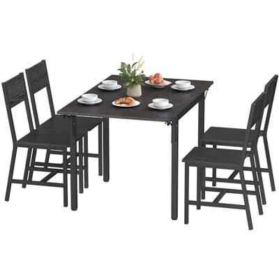 VASAGLE Klappbarer Esstisch mit 4 Stühlen, Essgruppe, für Wohnzimmer, Küche, Stahlgestell, einfacher Aufbau, ebenholzschwarz-anthrazitgrau-tintenschwarz KDT077B03-02 VASAGLE Klappbarer Esstisch mit 4 Stühlen, Essgruppe, für Wohnzimmer, Küche, Stahlgestell, einfacher Aufbau, ebenholzschwarz-anthrazitgrau-tintenschwarz KDT077B03-02