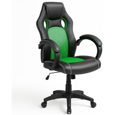BAKAJI Sportsessel, Bürostuhl, 4 Räder, 360° drehbar, Modell Racer Gaming, extra luxuriös, aus Kunstleder, Schwarz und Stoff (Grün) BAKAJI Sportsessel, Bürostuhl, 4 Räder, 360° drehbar, Modell Racer Gaming, extra luxuriös, aus Kunstleder, Schwarz und Stoff (Grün)
