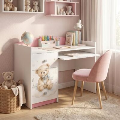 Happy Babies Rosa Kinderschreibtisch mit Schublade und Schrankfach, Schülerschreibtisch Hausaufgabentisch für Mädchen, Computertisch mit Motiv (Nr 453) Happy Babies Rosa Kinderschreibtisch mit Schublade und Schrankfach, Schülerschreibtisch Hausaufgabentisch für Mädchen, Computertisch mit Motiv (Nr 453)