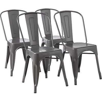 Amazon Esszimmerstühle aus Metall, Schwarz, mit Rückenlehne, stapelbar, Bistro, Küche, Innen- & Außenbereich, 4er-Set, Dunkelgrau, 51 x 43 x 85 cm Amazon Esszimmerstühle aus Metall, Schwarz, mit Rückenlehne, stapelbar, Bistro, Küche, Innen- & Außenbereich, 4er-Set, Dunkelgrau, 51 x 43 x 85 cm
