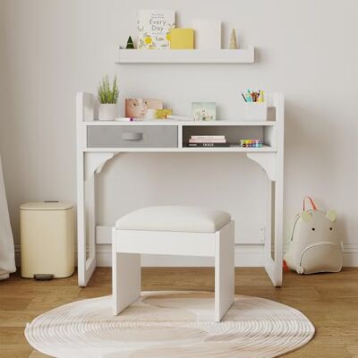 GarveeLife Kinderschreibtisch mit Stuhl, Kindertisch und Stuhl mit 2 Schubladen, Tisch zum Lernen, Arbeiten und Schreiben, Geschenk für Jungen und Mädchen, 3 – 8 Jahre, 86 x 46 x 80 cm, Weiß GarveeLife Kinderschreibtisch mit Stuhl, Kindertisch und Stuhl mit 2 Schubladen, Tisch zum Lernen, Arbeiten und Schreiben, Geschenk für Jungen und Mädchen, 3 – 8 Jahre, 86 x 46 x 80 cm, Weiß