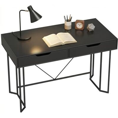HOMCOM Schreibtisch Computertisch mit 2 Schubladen Bürotisch im Modern-Design, Metallgestell für Arbeitszimmer Schlafzimmer Home Office, 120 x 60 x 77 cm Schwarz HOMCOM Schreibtisch Computertisch mit 2 Schubladen Bürotisch im Modern-Design, Metallgestell für Arbeitszimmer Schlafzimmer Home Office, 120 x 60 x 77 cm Schwarz